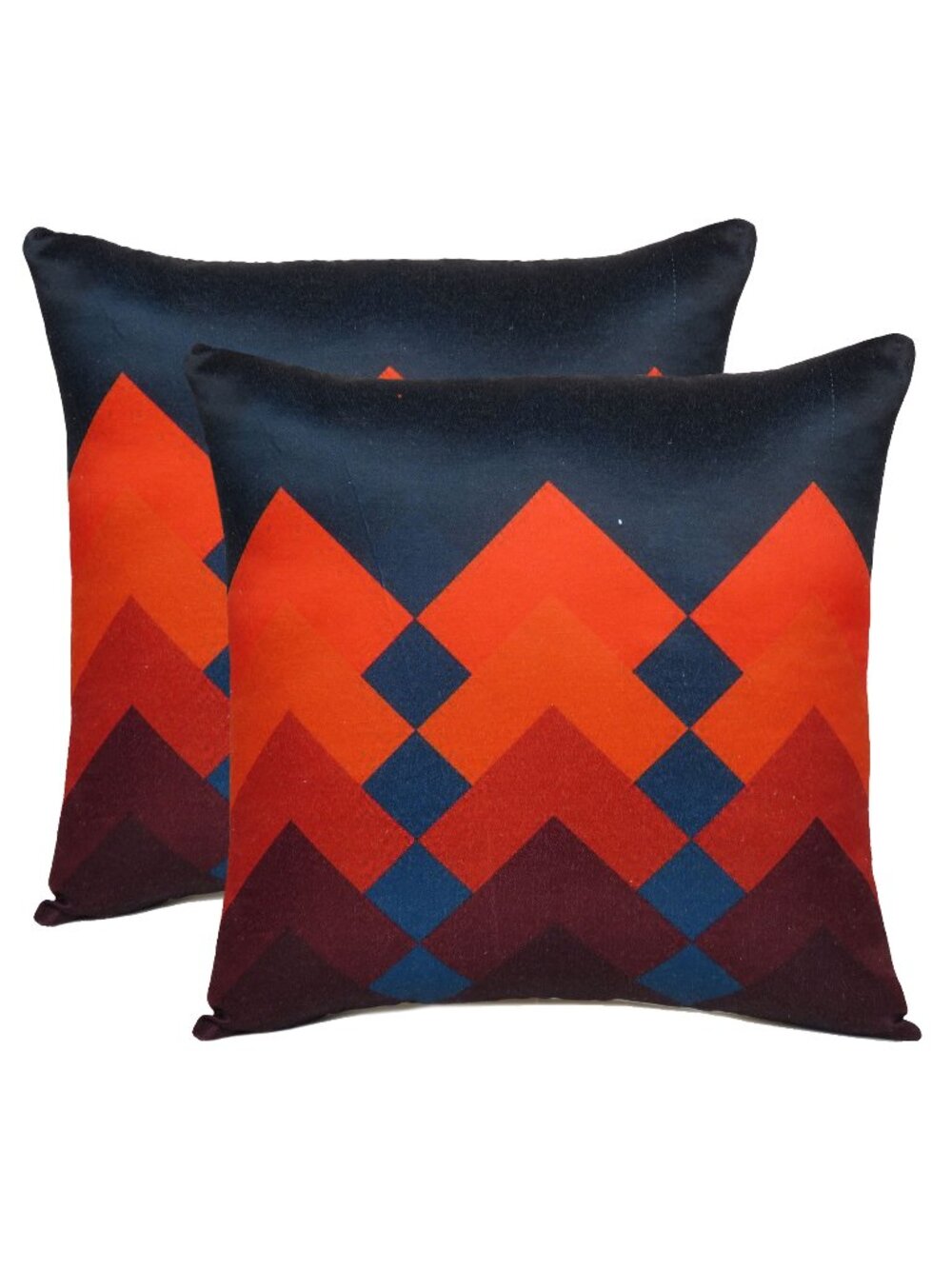Oussum Cotton Cushion Cover Geometric Print Square Pillow Case Red Set of 2